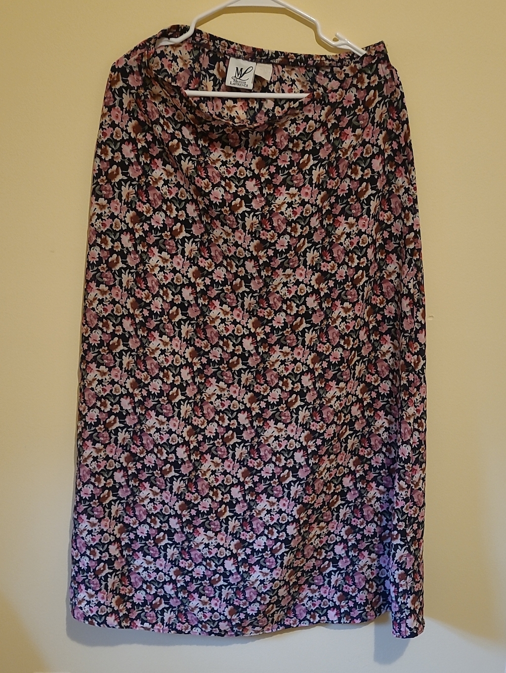 Women's Black Midi Skirt with Pink Floral Print